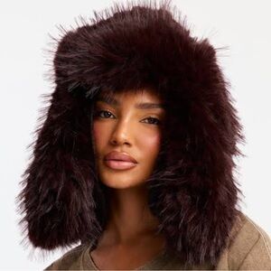 Dark brown faux fur hat